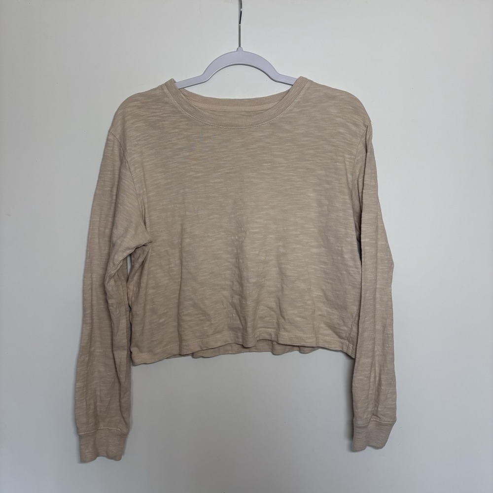 Lou & Grey Minimalist Beige Loungewear Sweatshirt Size Small Cropped Soft‎ Girl